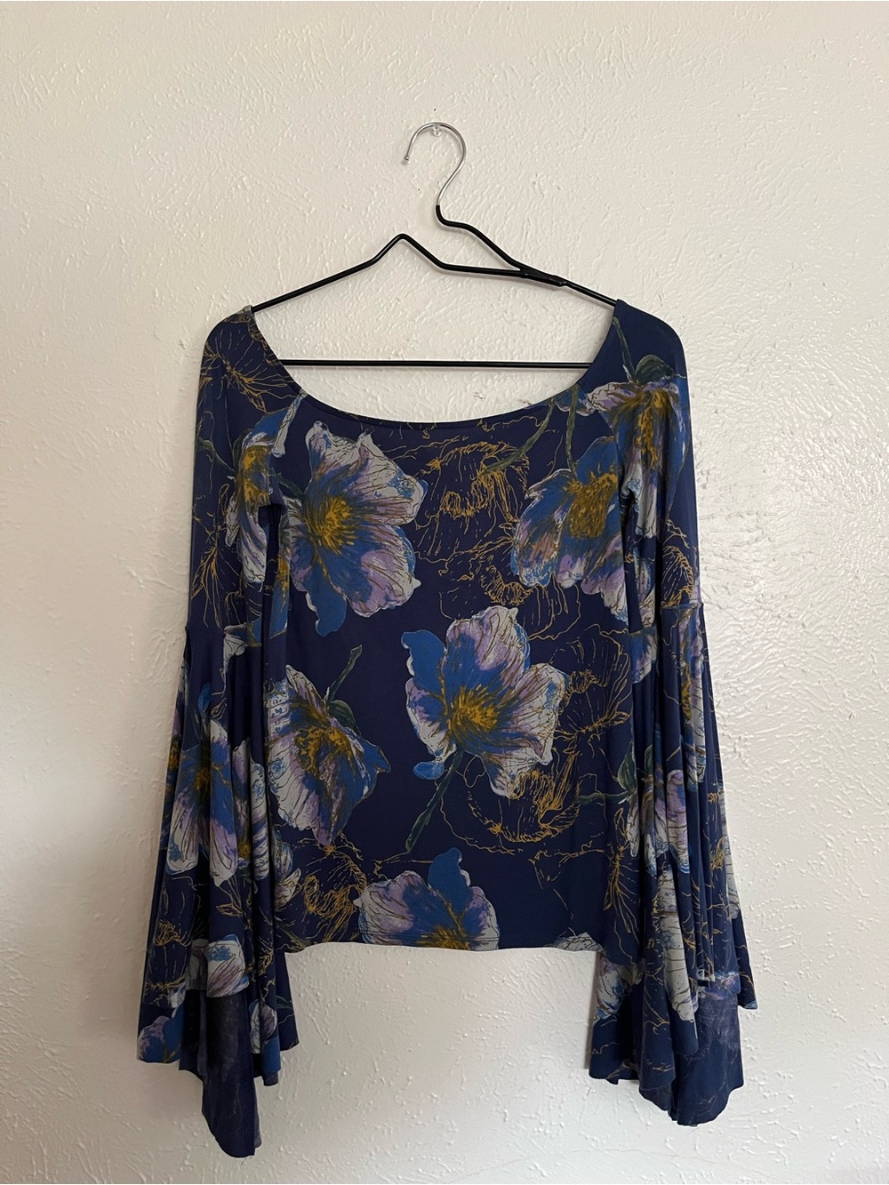 We The Free Navy Floral Bell Sleeve Top
